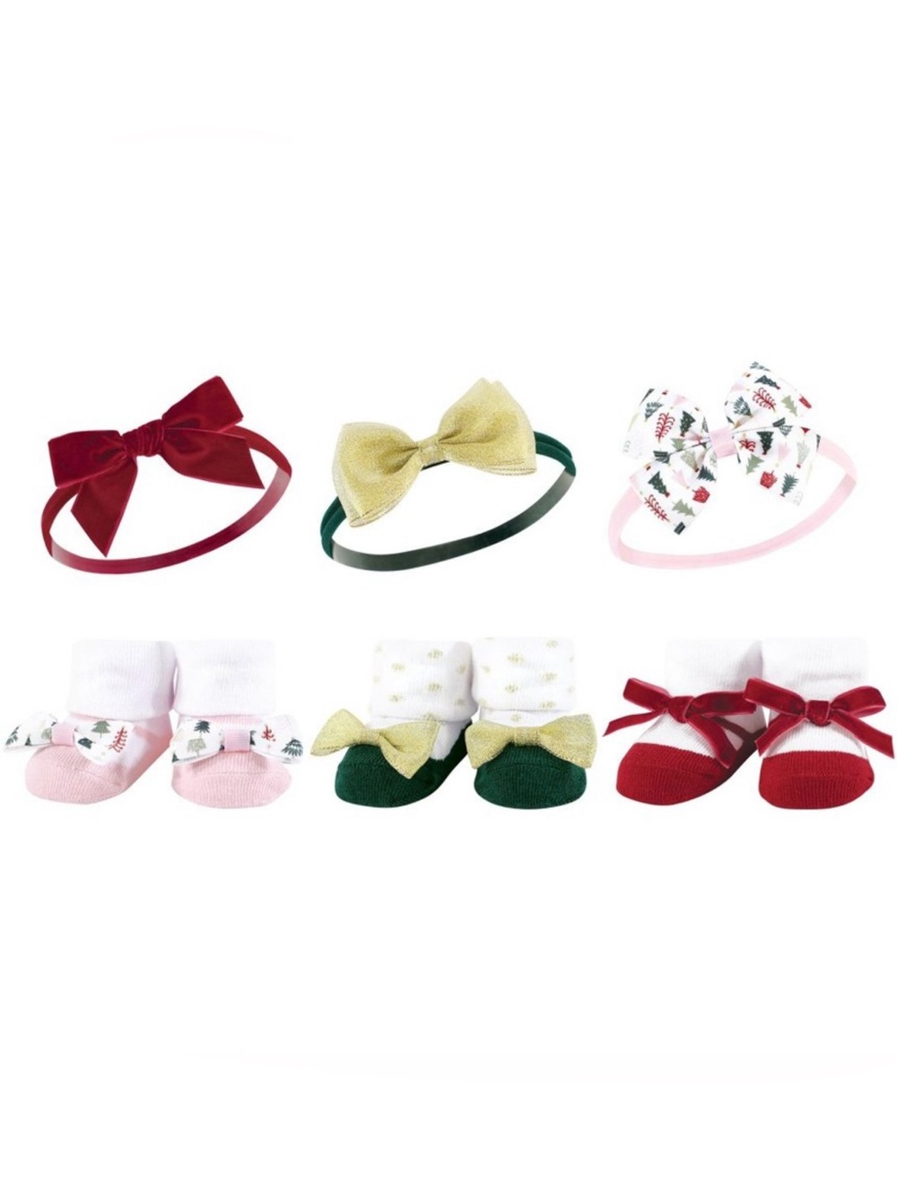 Hudson Baby Girls Cotton Headband & Socks Giftset 6pc. - NWT - Size 0-9 Months